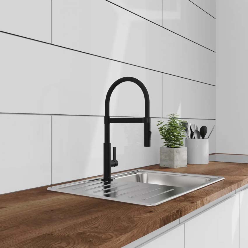 Robinet de cuisine Fien noir mat avec bec extractible