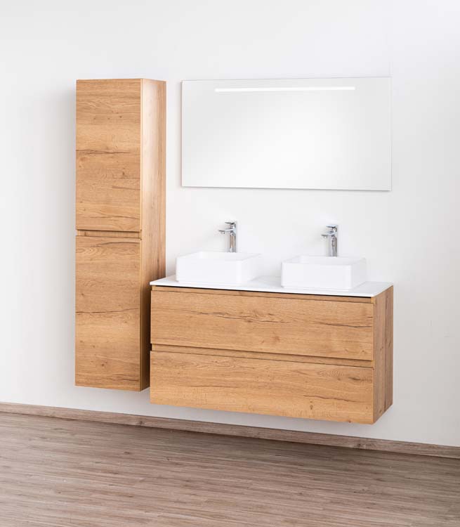 Meuble de salle de bain Daria chêne brun doré 1200 mm tablette en saillie mat