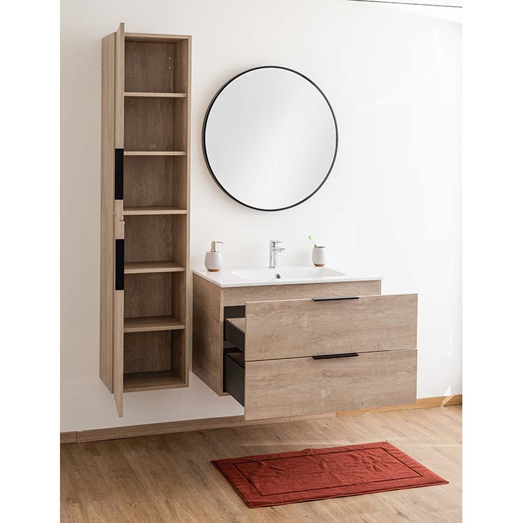 Badkamermeubel Plato eik betonlook 90 cm - glans - opleggreep zwart