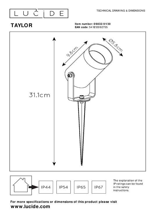 Spot de jardin extérieur noir Ø10 1xGU10 50W IP65