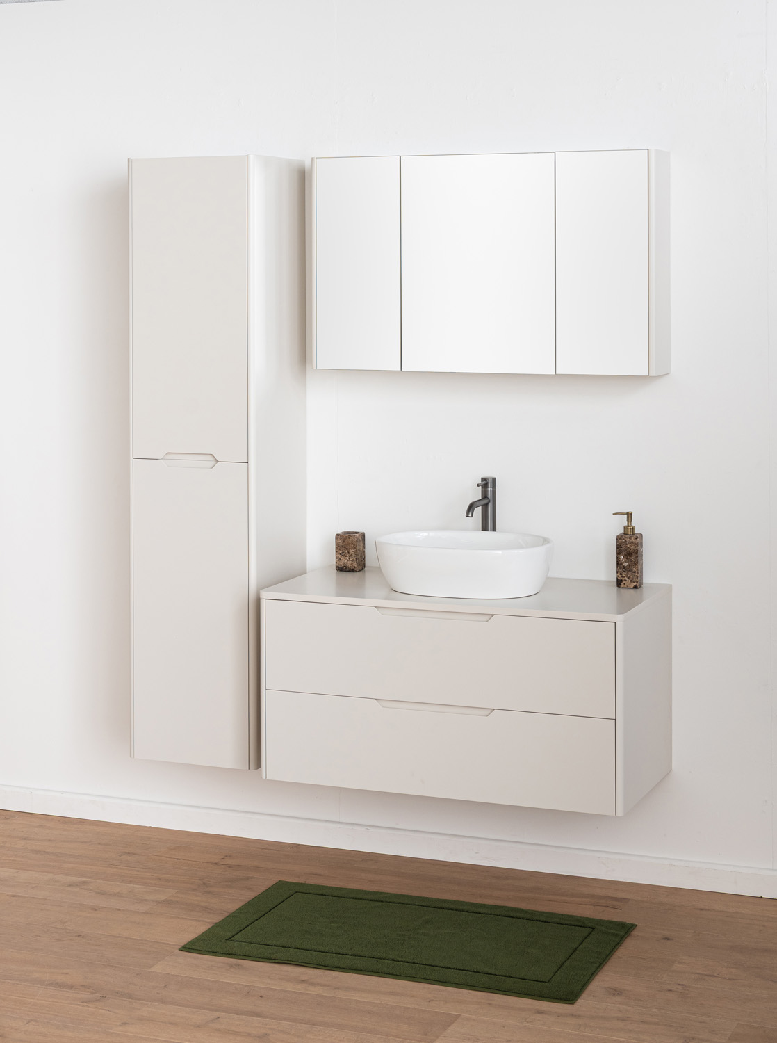Badkamermeubel Billie beige met opbouwkom glanzend wit 100cm