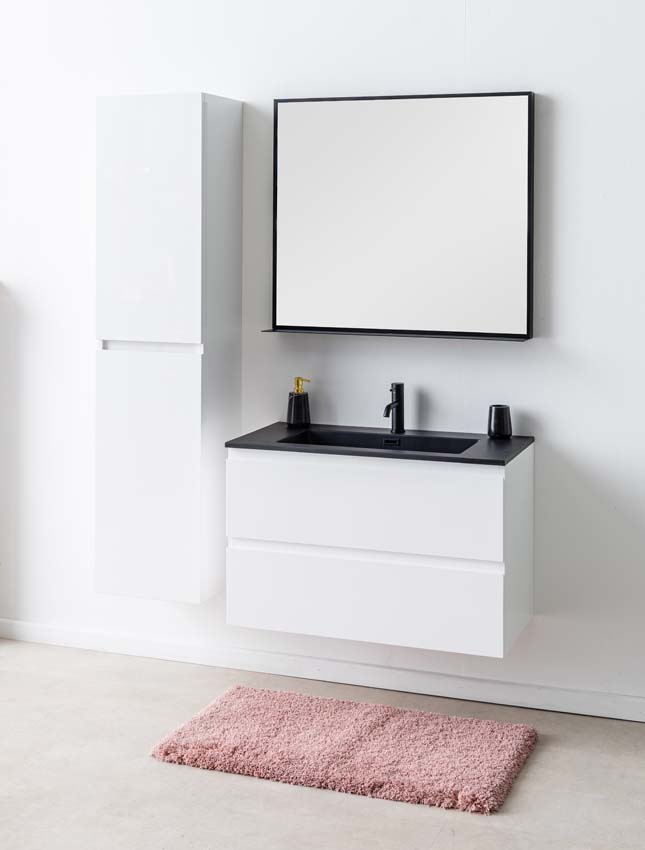 Badkamermeubel Tibo wit 900 mm wastafel zwart mat