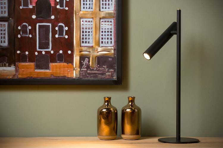 Lucide PHILON - Tafellamp - Ø 13 cm - LED Dimb. - 1x4,5W 3000K - Zwart