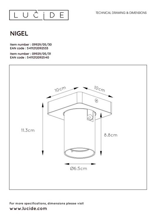 Lucide NIGEL - Spot plafond - GU10 - 1x5W 2200K/3000K - Noir