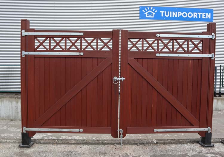 Double portail Bangkirai en bois 300x180cm avec treillis