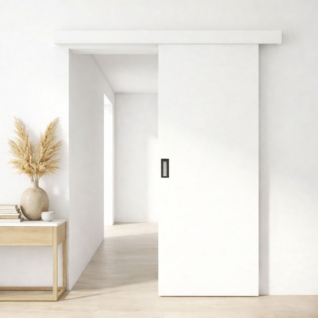 Porte coulissante simple à peindre complète Albero 93x211,5cm + rail + plaque de recouvrement blanc