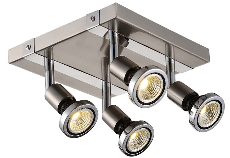 Spot de plafond LED carré satin chrome GU10 4x5W incl