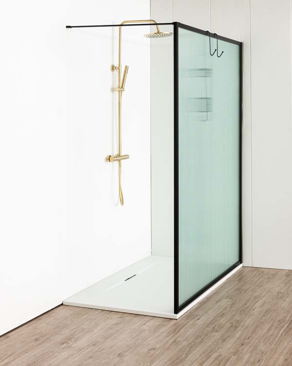Douchewand Umi 2 geribbeld zwart profiel 160x200cm met stang
