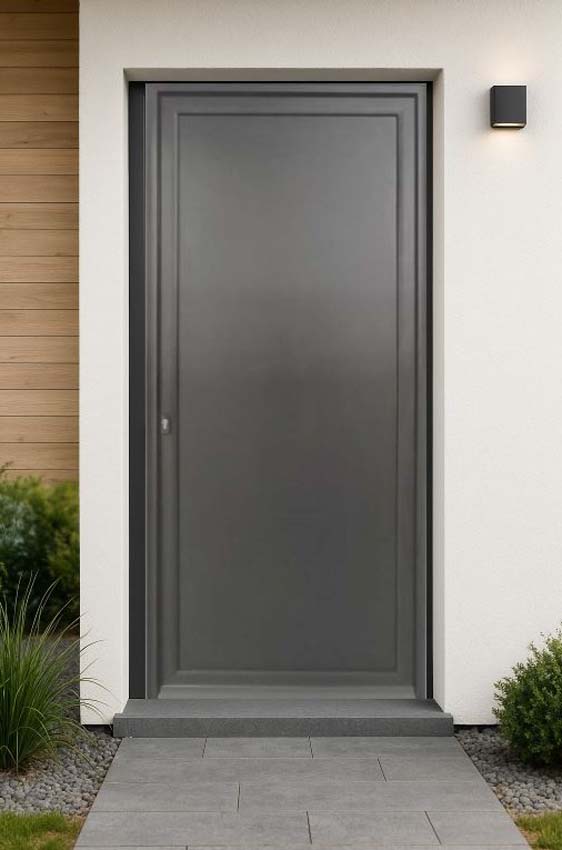 Porte extérieure Tavira en aluminium panneau plat anthracite 960x2180mm poussant à droite