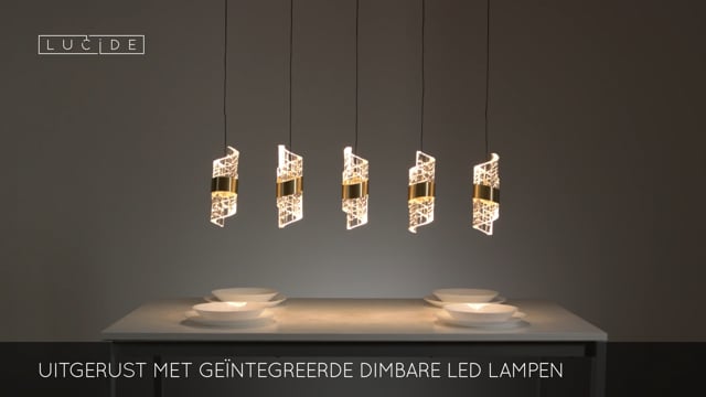 KLIGANDE - Hanglamp - LED Dimb. - 5x7,8W 2700K - Mat Goud / Messing