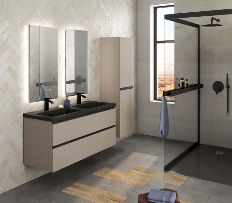Meuble de salle de bain Abel blanc 2 tiroirs 1200 mm lavabo noir mat