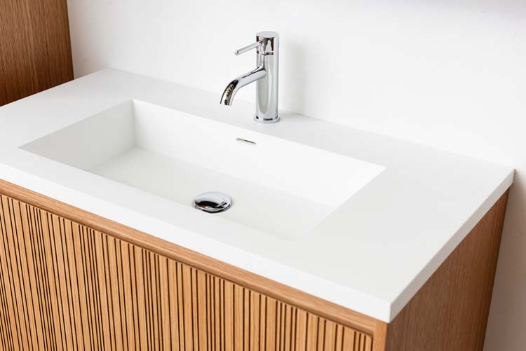 Meuble de salle de bain Warren afrormosia 900 mm lavabo blanc mat