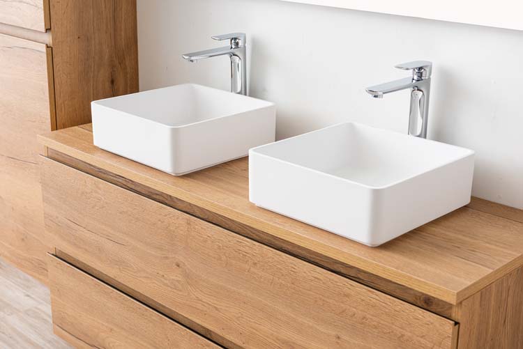 Badmeubel Daria eik goudbruin 1400 mm opbouwtablet melamine Badmeubel Daria eik goudbruin 1400 mm opbouwtablet melamine