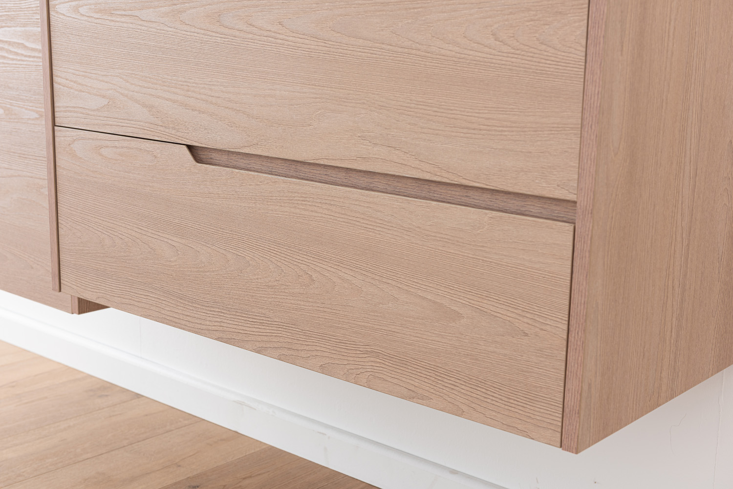 Meuble de salle de bains Tiago chêne Nordic suspendu avec vasque simple blanc mat 90cm