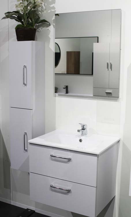 Meuble de salle de bains gris brillant 60cm + armoire + mirroir