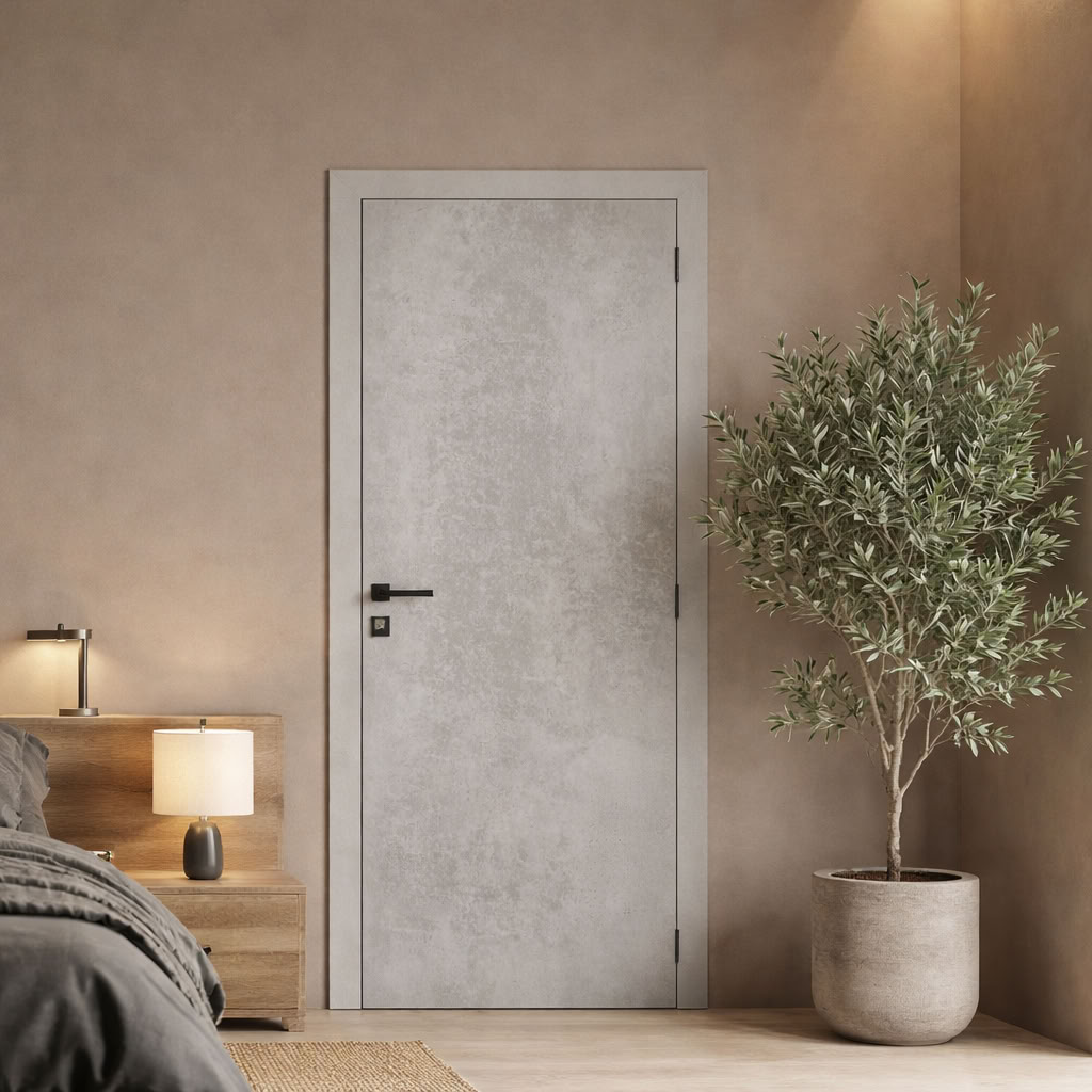 Porte intérieure complète Industrial gris béton 201,5x83cm tubulaire réversible + châssis 17cm