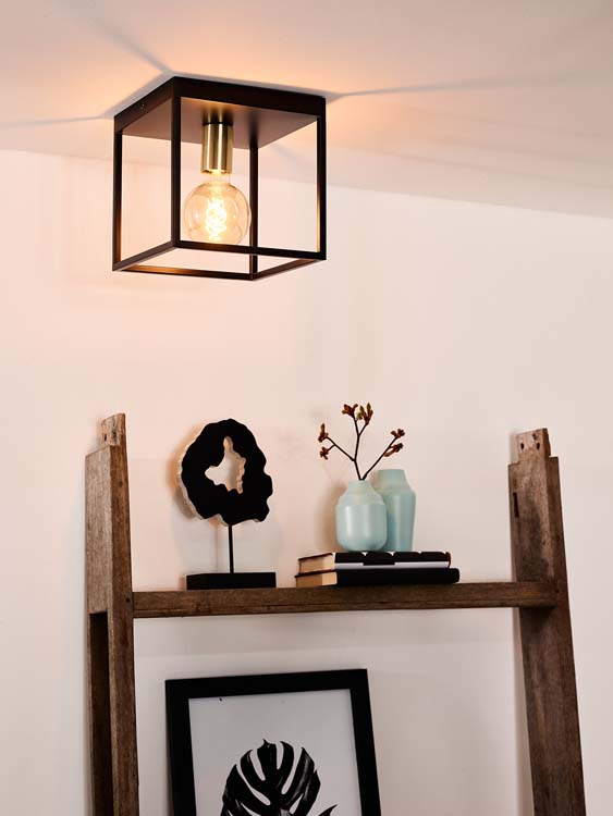 Plafondlamp - zwart/goud - vierkant - E27 - 40W