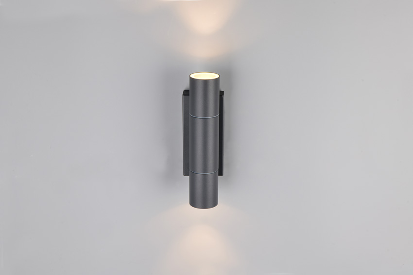 Wandlamp - antraciet - 7,5x23x8,5cm - dimbaar - GU10 MR11 - 2x10W