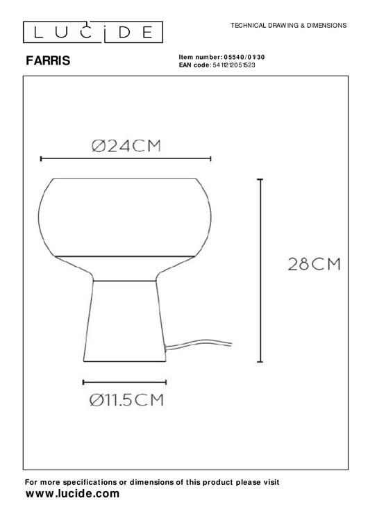 Lampe de table - 1xE27 - Noir