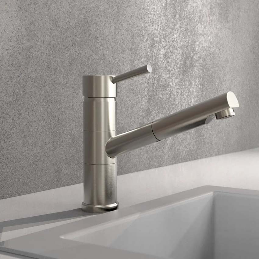 Keukenkraan Unai inox-look met uittrekbare uitloop