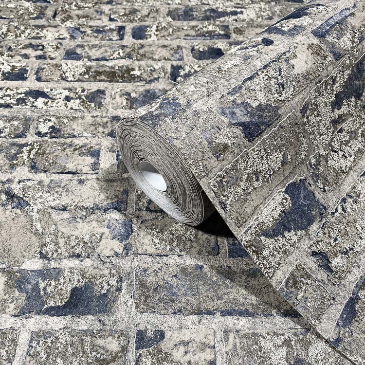 Vinyl op vliesbehang baksteen blauw/grijs 0,53x10m