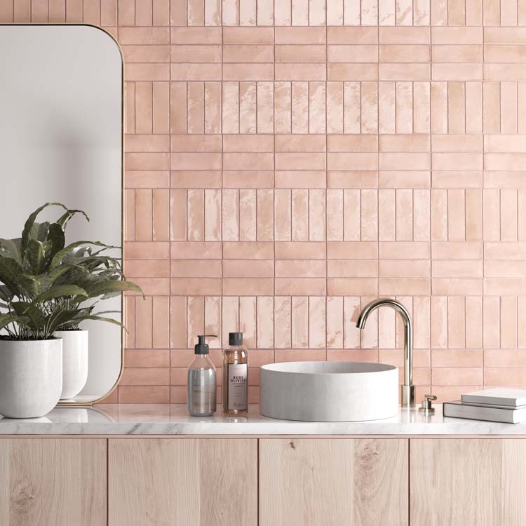 Carrelage mural Nono Orchard brillant rosé 5x15cm