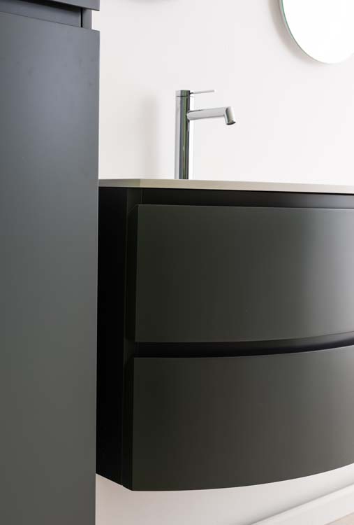 Meuble de salle de bains Aaron gris courbé avec lavabo simple blanc mat 110cm