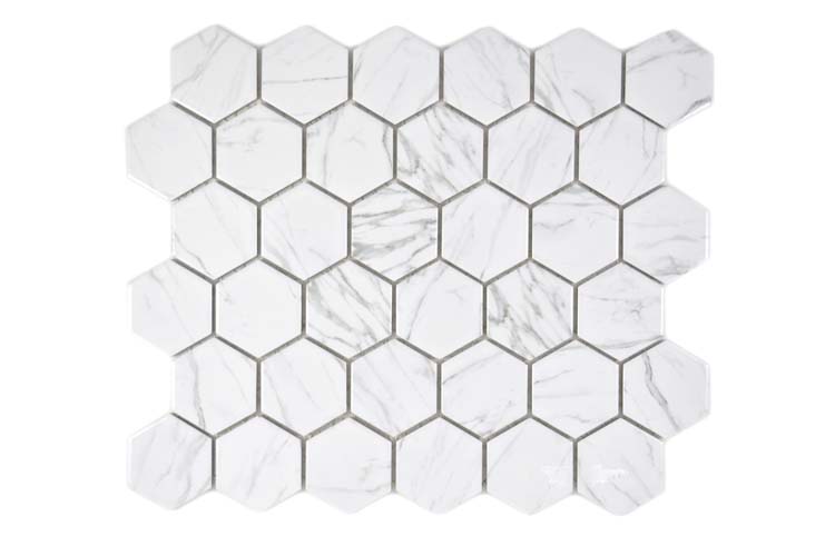 Mozaïek Hexagon Carrara wit glanzend 32,5x28,1cm