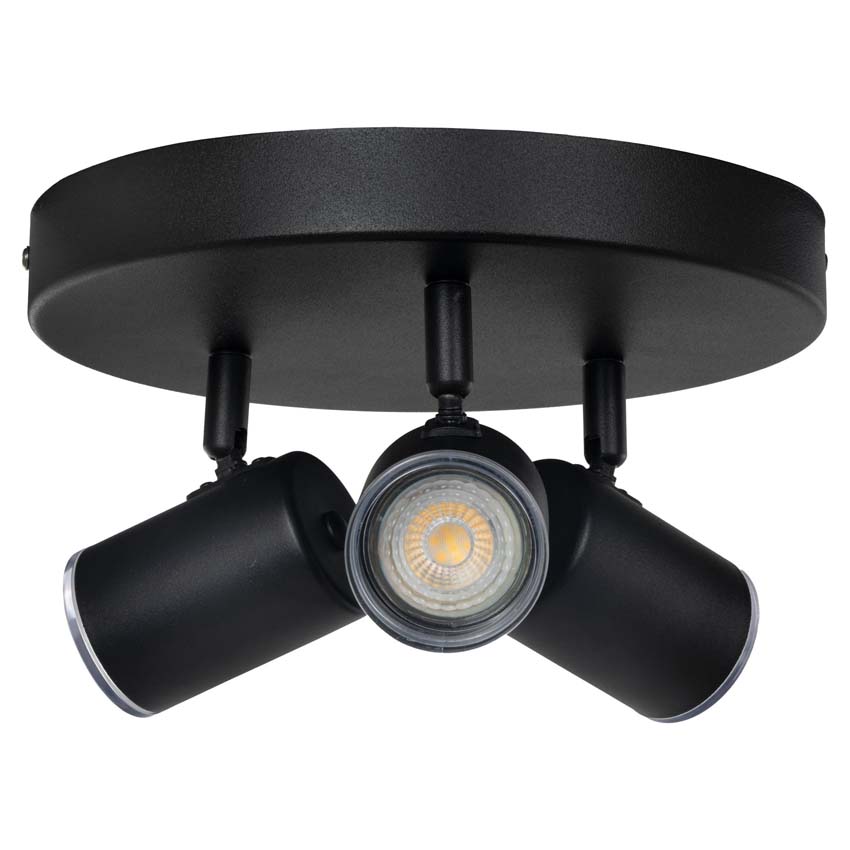 Spot en saillie - Noir - Ø23xH11,5cm - Dimmable - GU10 - 3x5W - rond