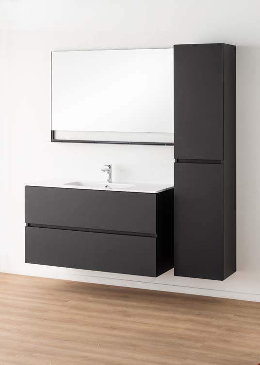 Meuble de salle de bains Puro noir mat suspendu avec lavabo simple blanc brillant 120cm