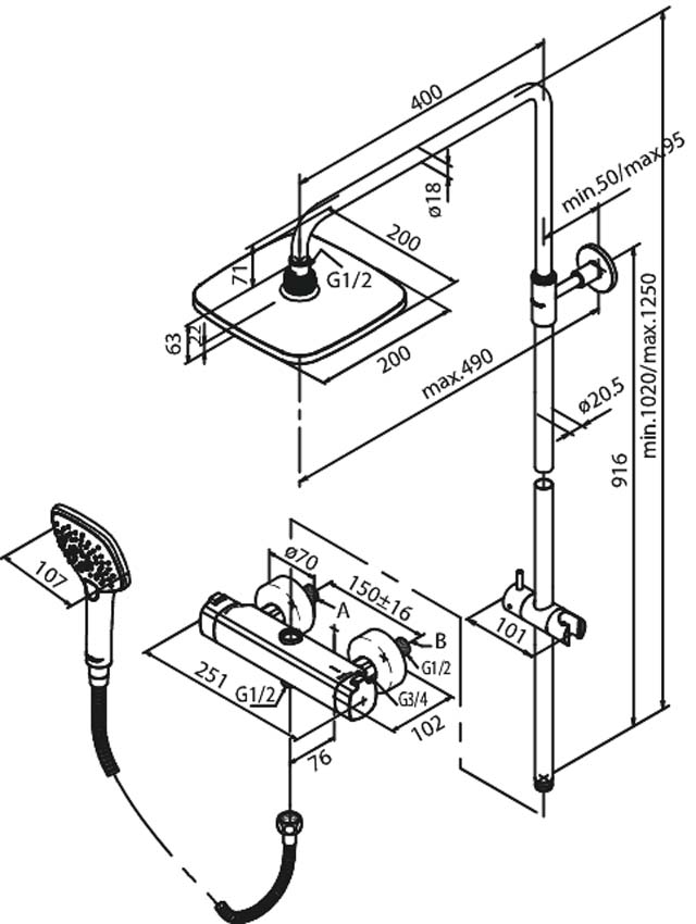 Doucheset Damixa Pine thermostatisch chroom
