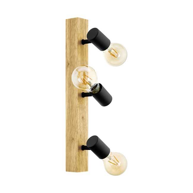 Wandlamp spot balk - 48CM - E27 - 3x60W - Eik/zwart
