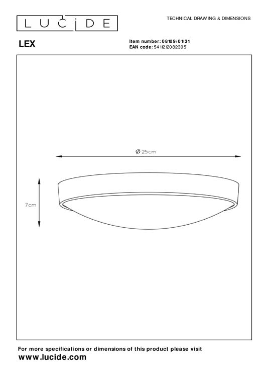 LEX - Plafonnière - Ø 25 cm - 1xE27 - Wit