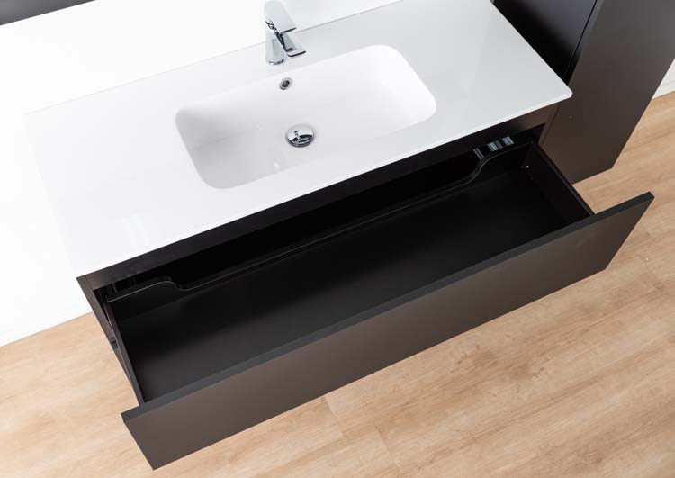 Meuble de salle de bains Puro noir mat suspendu avec lavabo simple blanc brillant 120cm