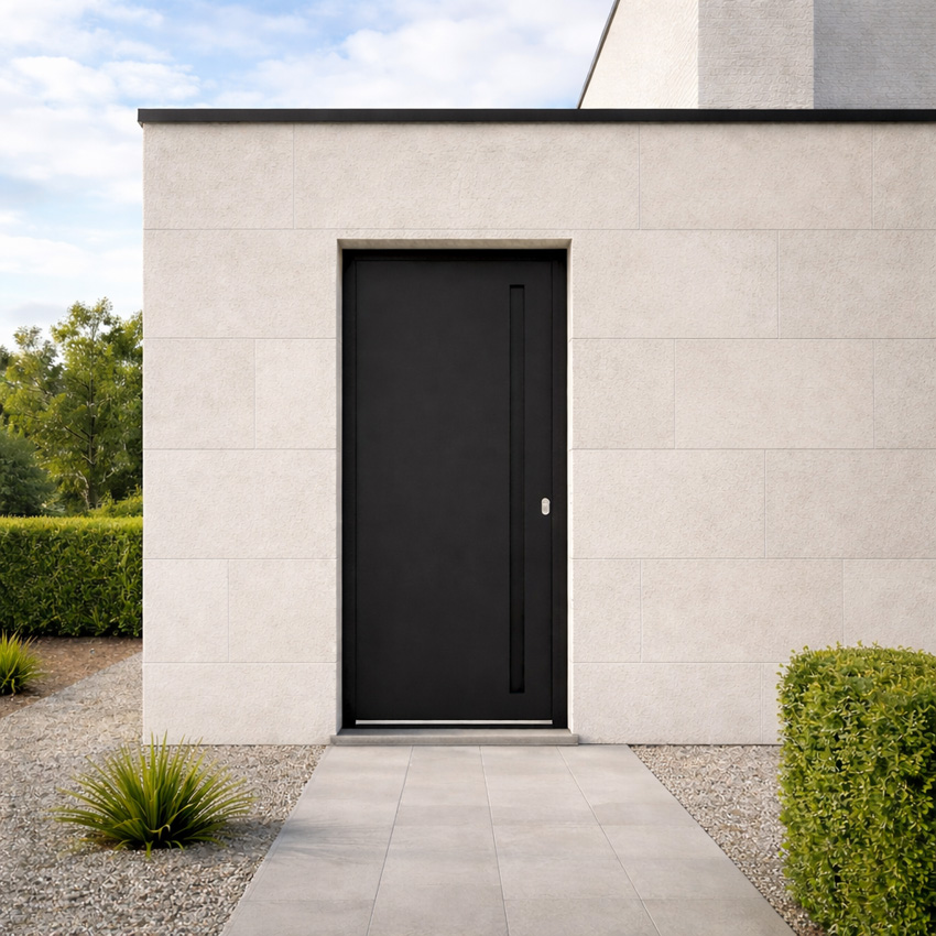 Porte extérieure Evora avec poignée intégrée aluminium noir 960x2180mm poussant à gauche