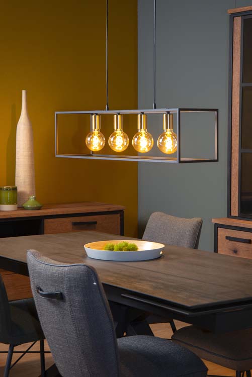 Hanglamp - zwart/goud - vierkant - 4xE27 - 40W