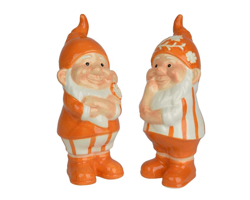 Beeld kabouter dolomiet oranje/wit 10x10,3x25cm