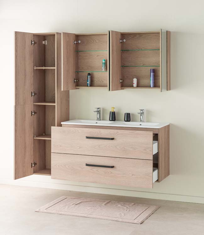 Meuble de salle de bains Bison chêne suspendu avec lavabo simple blanc mat 120cm