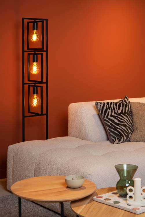 Staande lamp - H145cm - zwart - 3xE27 - 40W