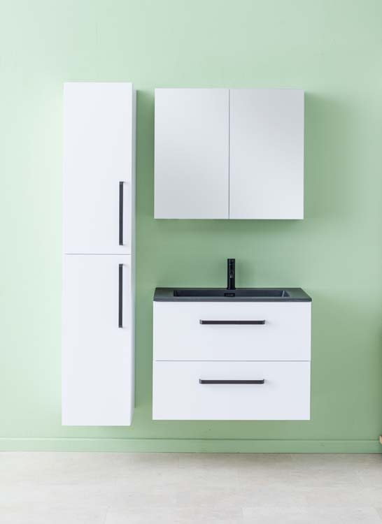 Meuble de salle de bains Bison blanc mat suspendu avec lavabo simple noir mat 80cm