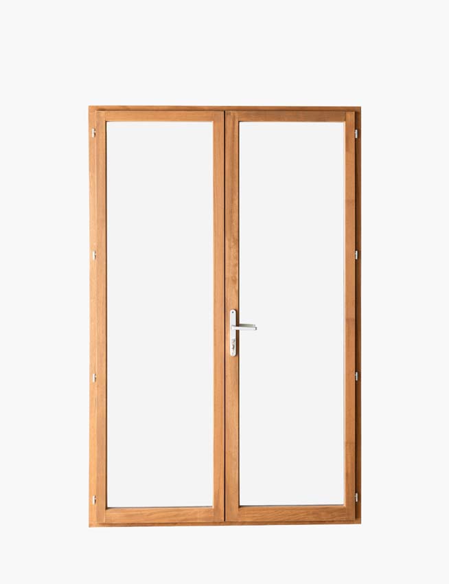 Houten terrasraam 2-vleugels Meranti Trae 55mm naturel 1000 x 2150 mm