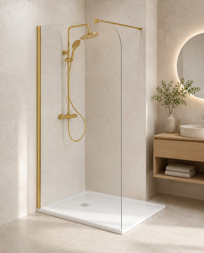 Paroi de douche à l'italienne Avery arrondie verre clair avec kit de profilés doré 97x200cm