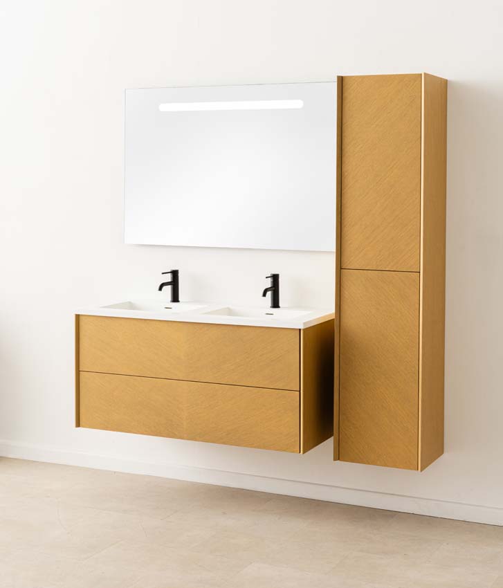Meuble de salle de bains Waldorf chêne suspendu avec lavabo double en solid surface 120cm