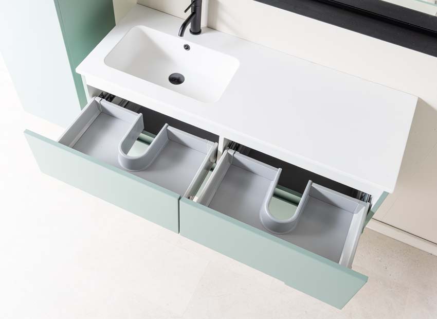 Badkamermeubel Truman grijsgroen hangend met enkele wastafel mat wit links 120cm