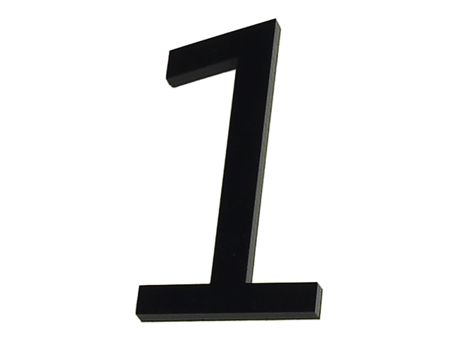 Huisnummer 1 PVC zwart 9cm met kleefstrip