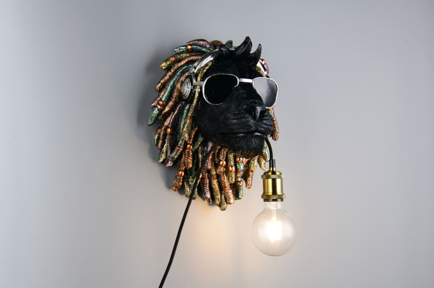 Applique murale Lion - noir - 31,5x22,5x38cm - dimmable - E27 - 1x40W