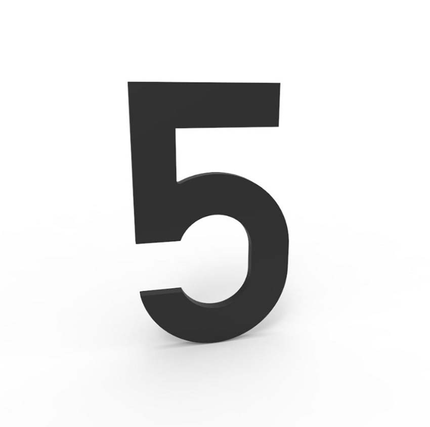 Numéro de maison 5 eSafe en aluminium noir 10cm / épaisseur 1,5mm