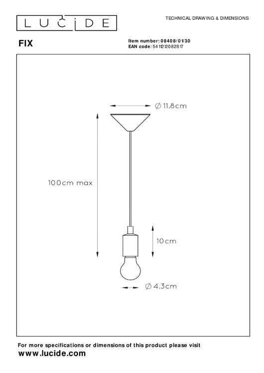 FIX - Suspension - Ø 10 cm - 1xE27 - Noir