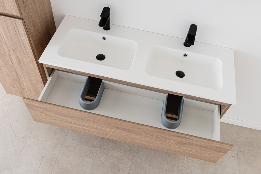 Badkamermeubel Bianca eiklook hangend met dubbele wastafel mat wit 120,5cm