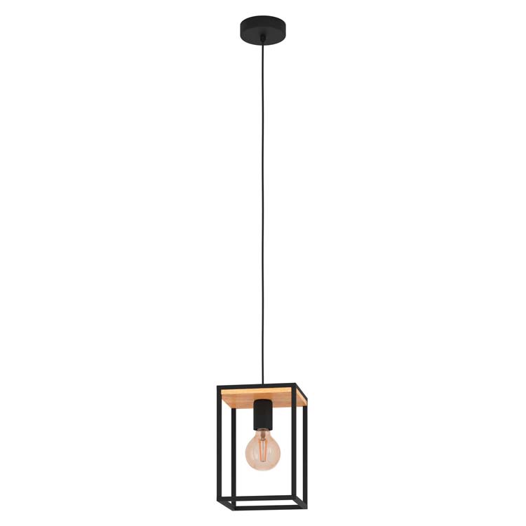 Suspension vintage noir acier/bois E27 40W